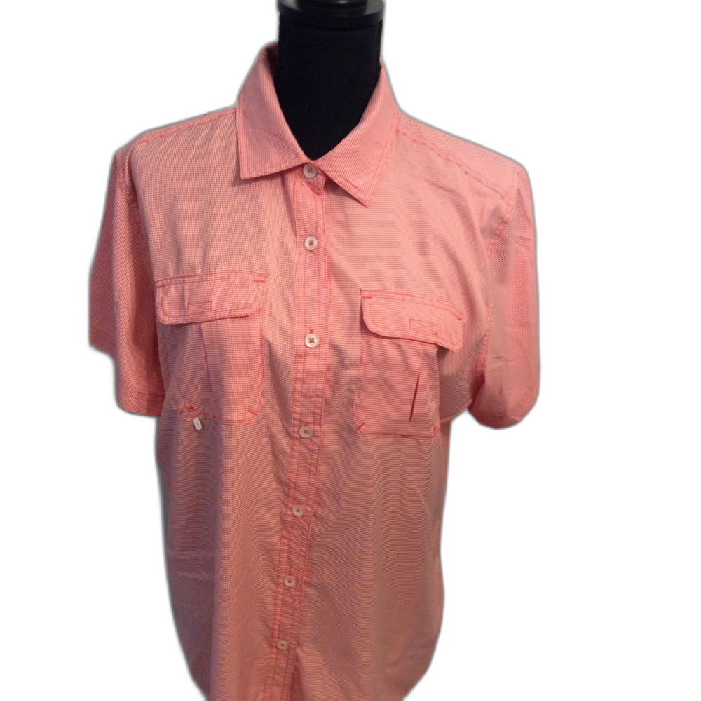 Cabelas Red White checked button down womens Shirt short sleeve XL